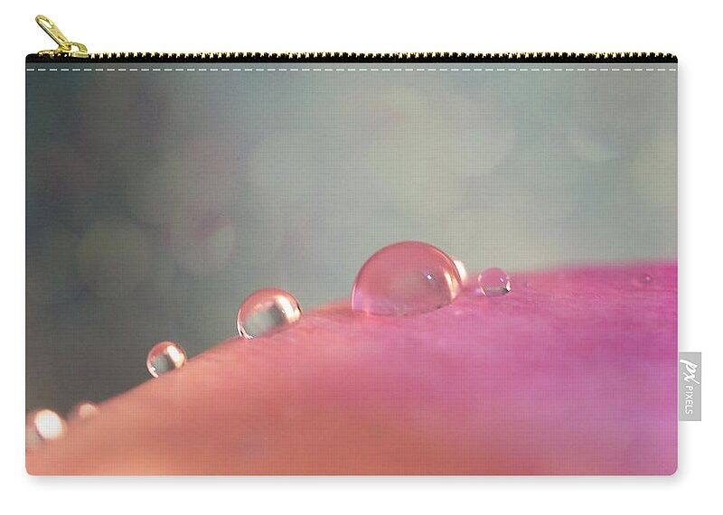 Gentle Zip Pouch featuring the photograph Rain drops on pink by Lilia S