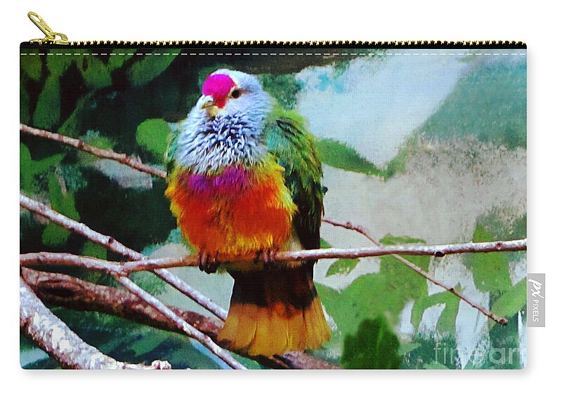 Abstract Zip Pouch featuring the painting Rain Forrest Bird 1 by Mas Art Studio