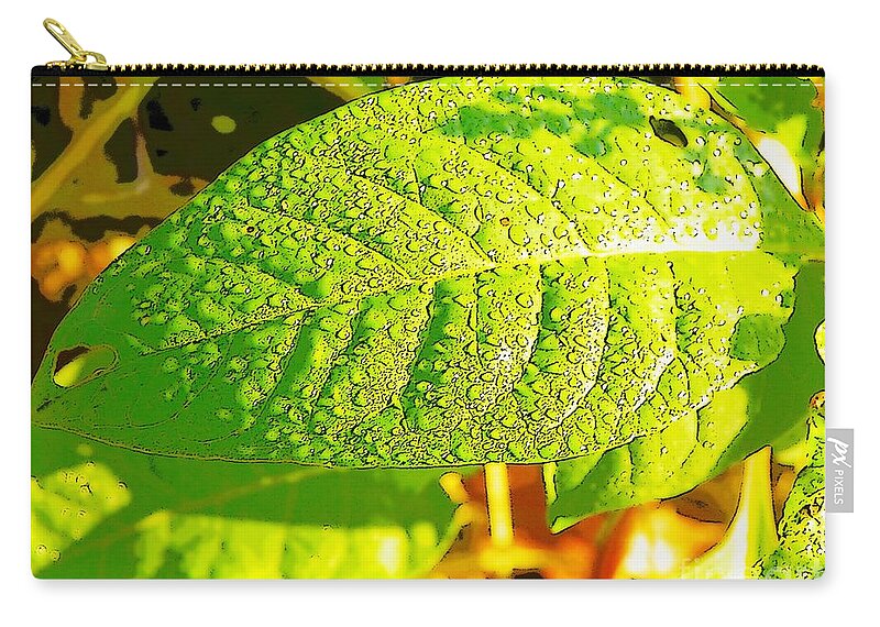 Rain Leaf Leaves Forest Plant Plants Green Craig Walters Photo Photograph Photographs A An The Art Artist Artistic Zip Pouch featuring the digital art Rain on Leaf by Craig Walters