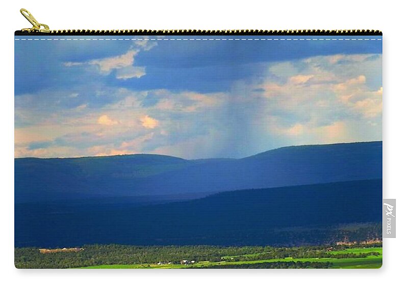 Spring Rain Of The Uncompaghre Mountain Range Southwest Colorado. Zip Pouch featuring the digital art Rain over the Uncompaghre by Annie Gibbons