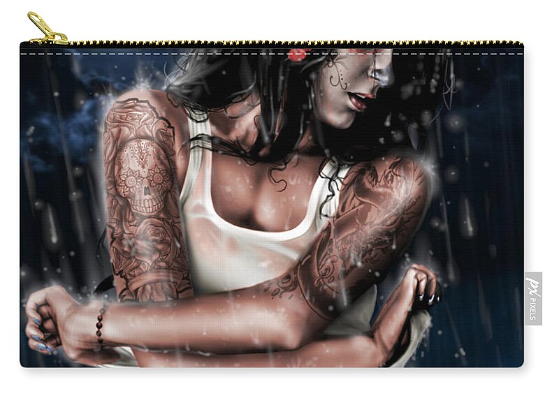 Pete Zip Pouch featuring the painting Rain When I Die by Pete Tapang