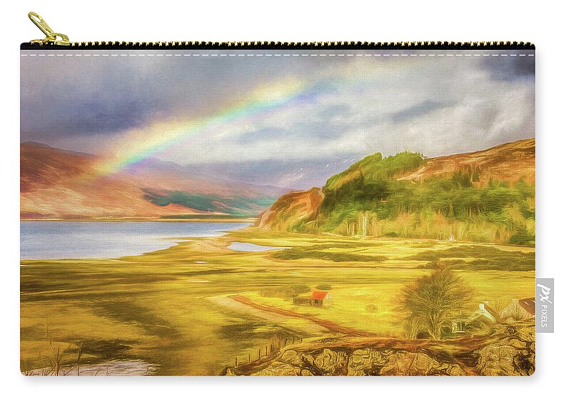 Cloud Zip Pouch featuring the photograph Painted effect - Rainbow across the valley by Sue Leonard