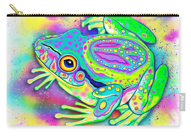 Frog Zip Pouch featuring the digital art Rainbow Color Peace Frog by Nick Gustafson