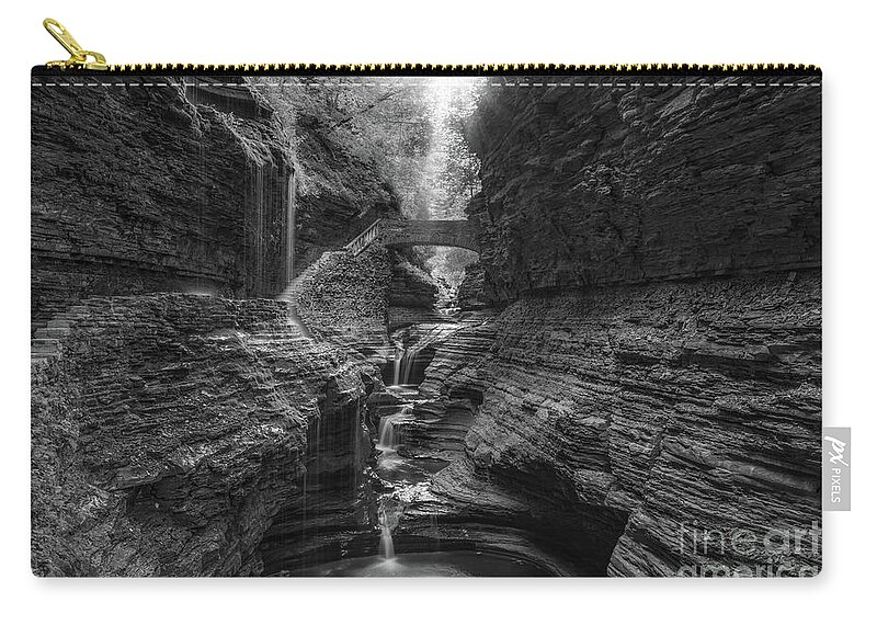 Watkins Glen State Park Zip Pouch featuring the photograph Rainbow Falls BW by Michael Ver Sprill
