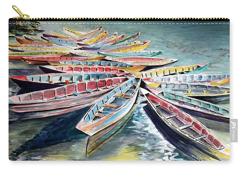 Boats Zip Pouch featuring the painting Rainbow Flotilla by Richard Jules