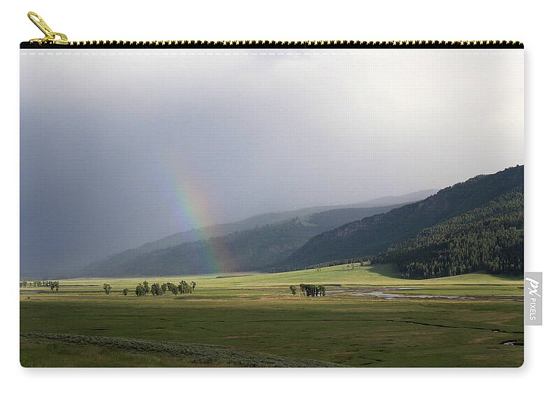 Rainbow Zip Pouch featuring the photograph Rainbow Hayden Valley Yellowstone USA by Bob Savage