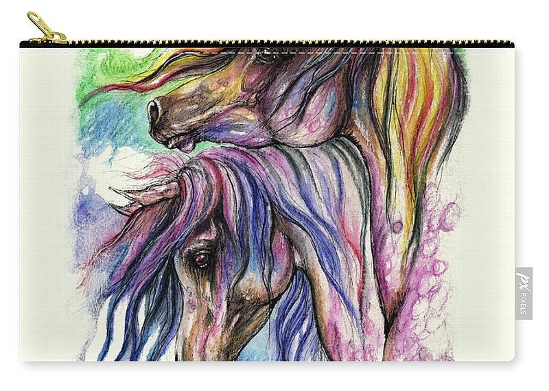 Horse Zip Pouch featuring the painting Rainbow Horses 2016 09 08 by Ang El