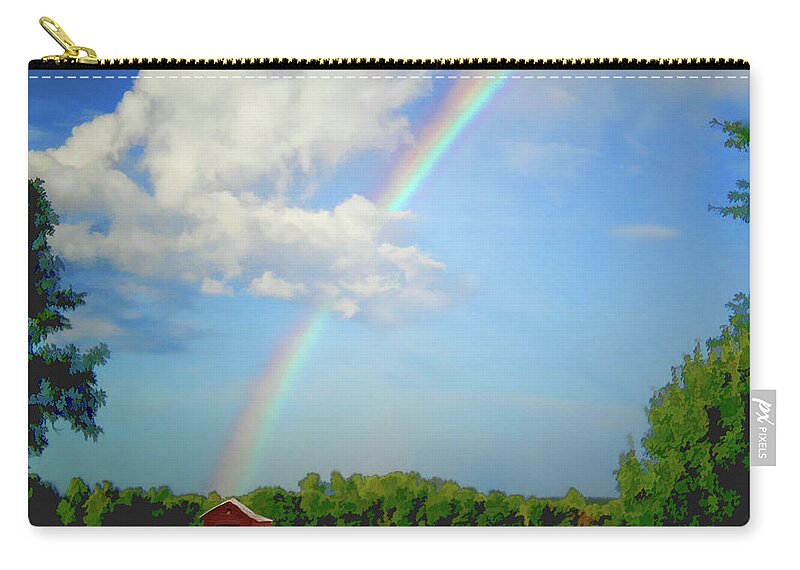 Rainbow Zip Pouch featuring the digital art Rainbow on the farm by Bonnie Willis