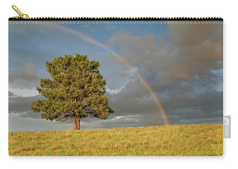 Arizona Carry-all Pouch featuring the photograph Rainbow Over a Lone Tree by Jeff Goulden