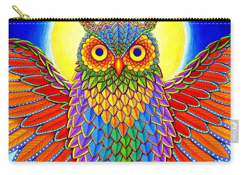 Owl Zip Pouch featuring the drawing Rainbow Owl by Rebecca Wang