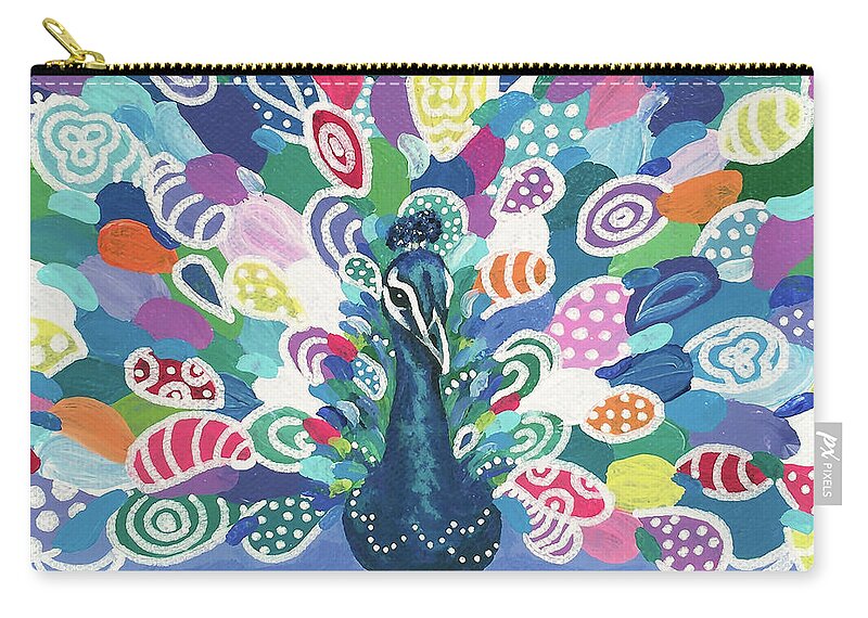 Bird Carry-all Pouch featuring the painting Rainbow Peacock by Beth Ann Scott