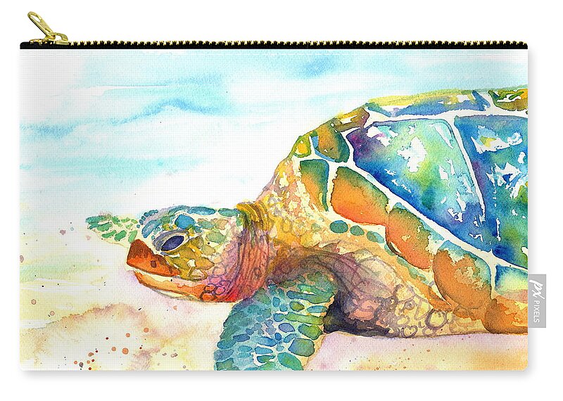 Turtle Zip Pouch featuring the painting Rainbow Sea Turtle by Marionette Taboniar