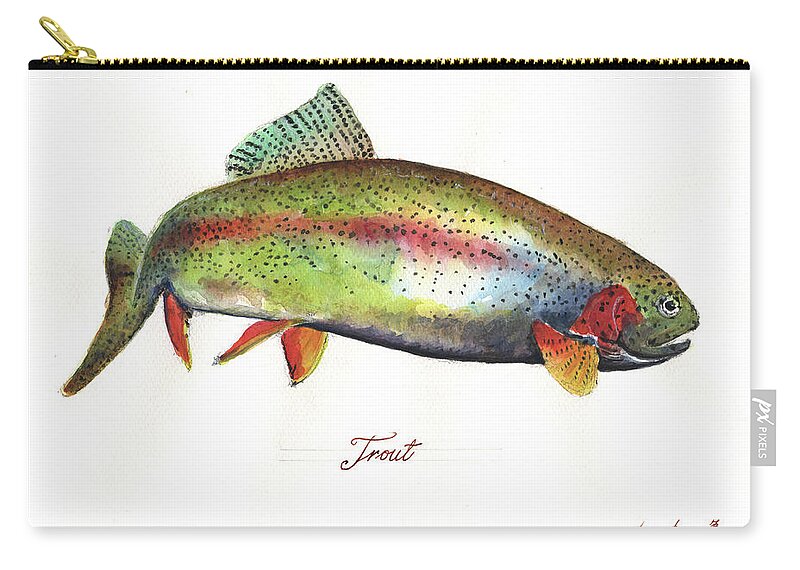 Rainbow Trout Zip Pouch featuring the painting Rainbow trout by Juan Bosco