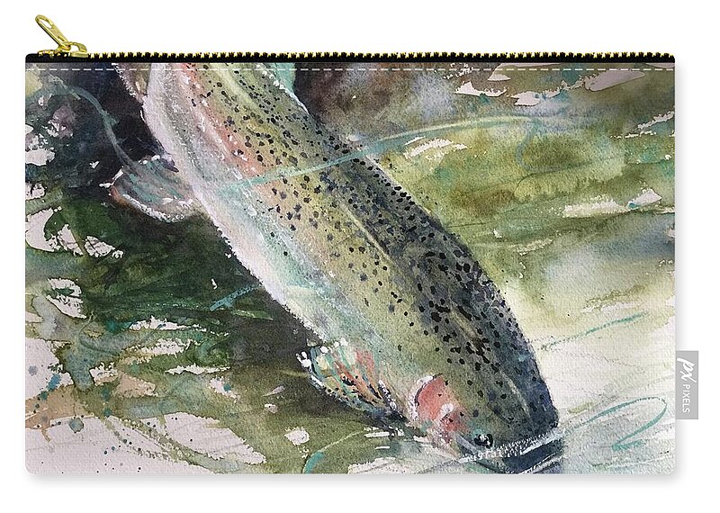 Trout Zip Pouch featuring the painting Rainbow Trout by Sandra Strohschein