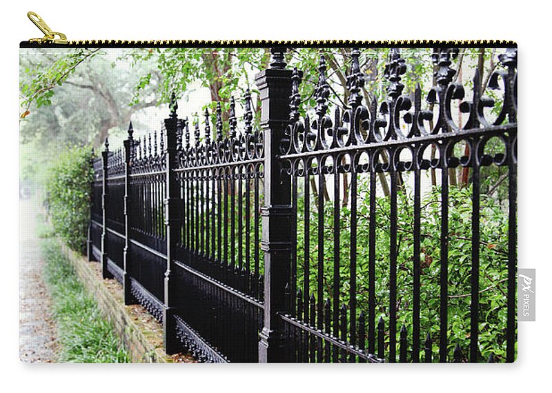 Fence Zip Pouch featuring the photograph Rainy Day Walk by Sylvia Cook