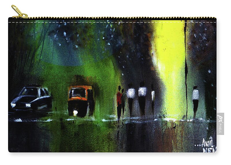 Nature Zip Pouch featuring the painting Rainy Evening by Anil Nene