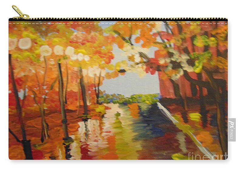 Impressionist Zip Pouch featuring the painting Rainy Fall Night by Saundra Johnson
