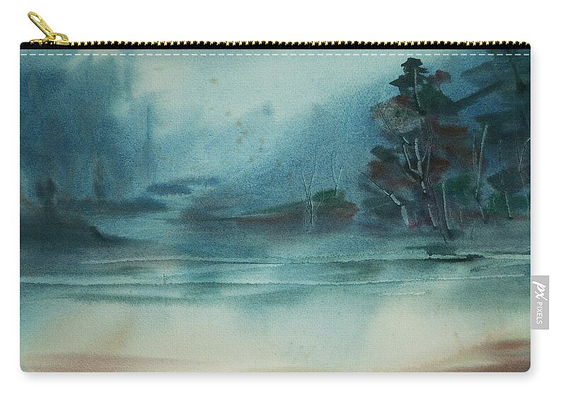 Inlet Zip Pouch featuring the painting Rainy Inlet by Jani Freimann