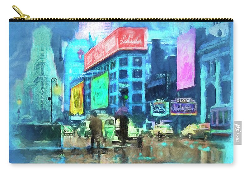 New York City Zip Pouch featuring the painting Rainy Night In New York by Michael Cleere