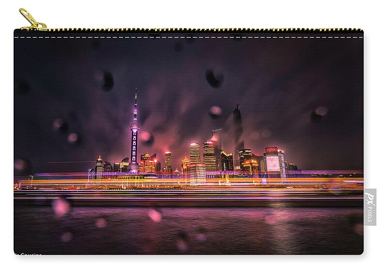 Shanghai Zip Pouch featuring the photograph Rainy Night in Shanghai by Chris Cousins