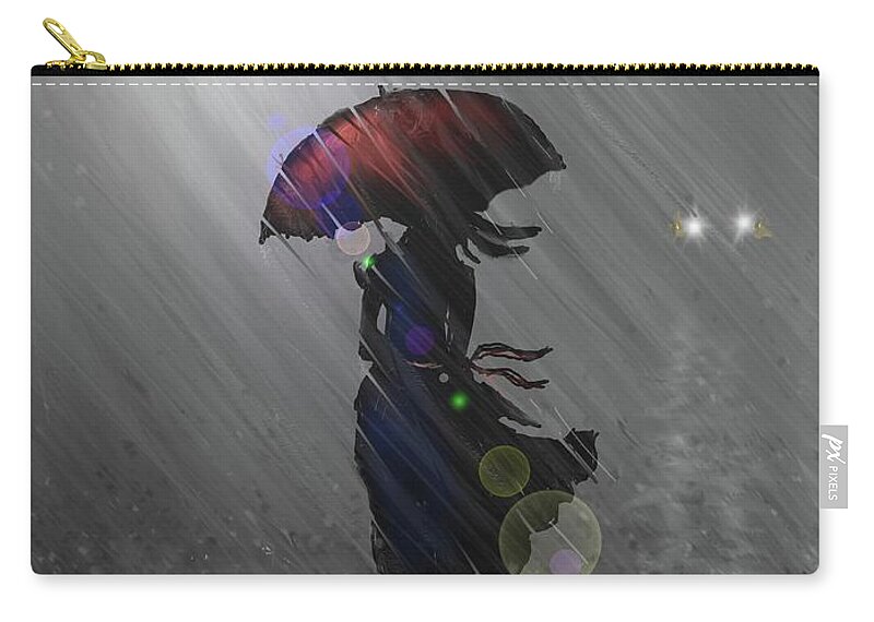 Umbrella Zip Pouch featuring the digital art Rainy walk by Darren Cannell