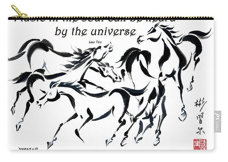 Art With Quotes Zip Pouch featuring the painting Rambunctious with Lao Tzu quote I by Bill Searle