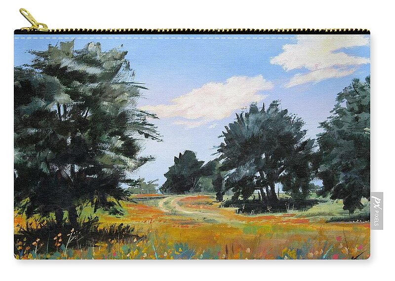 Texas Landscape Carry-all Pouch featuring the painting Ranch Road Near Bandera Texas by Adele Bower