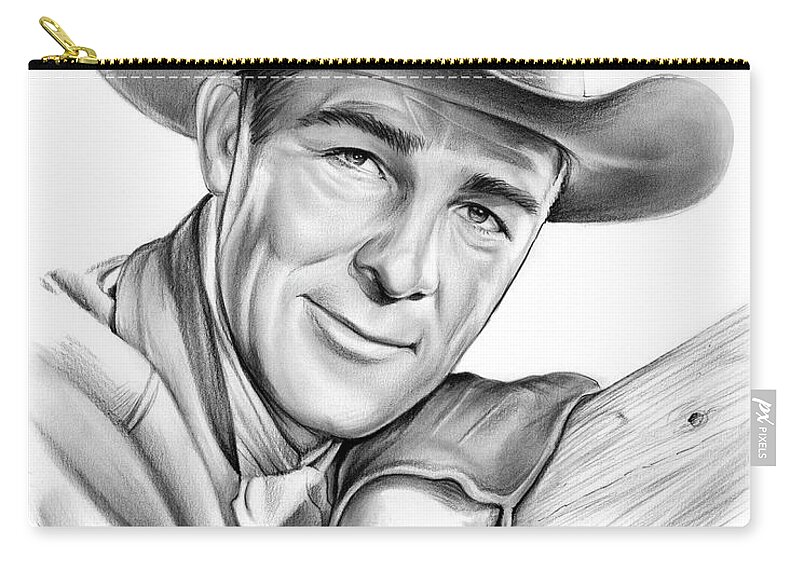 Randolph Scott Zip Pouch featuring the drawing Randolph Scott by Greg Joens