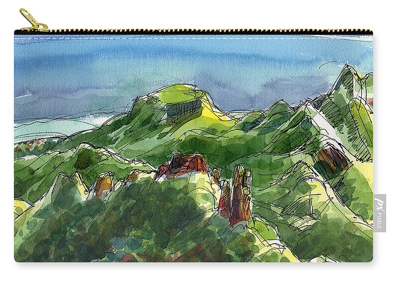 Rarotonga Zip Pouch featuring the painting Rarotonga, Te Kou mountain view by Judith Kunzle