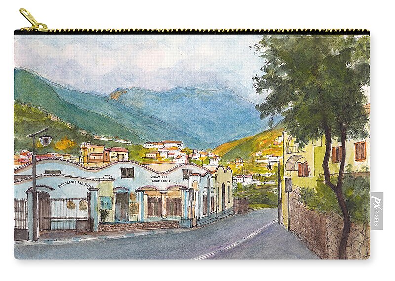 Landscape Zip Pouch featuring the painting Ravello Pizzeria by Dai Wynn