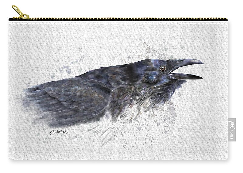 Raven Zip Pouch featuring the painting Raven 2 by Kathie Miller