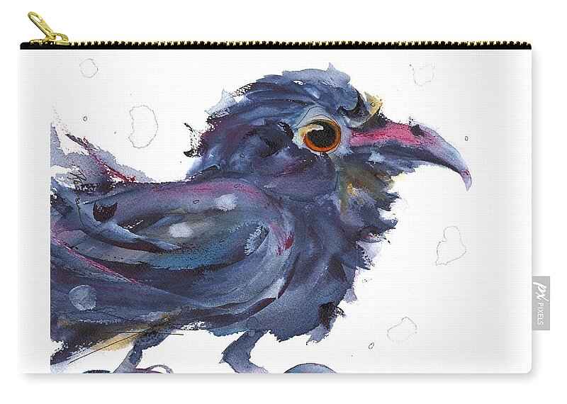 Raven Zip Pouch featuring the painting Raven 3 by Dawn Derman