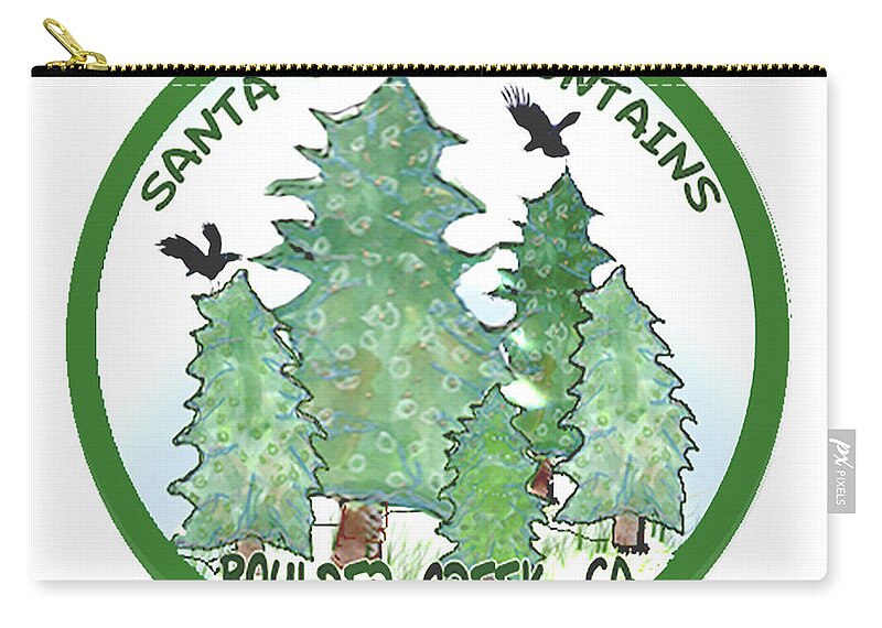 Redwood Trees Zip Pouch featuring the tapestry - textile Ravens and Redwoods by Ruth Dailey