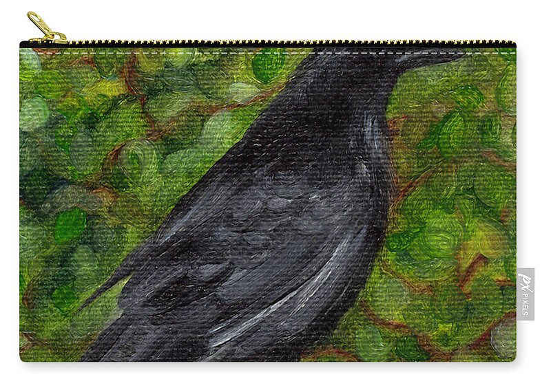 Birds Zip Pouch featuring the painting Raven in Wirevine by FT McKinstry