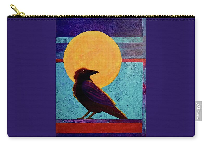 Raven Zip Pouch featuring the painting Raven Moon by Nancy Jolley
