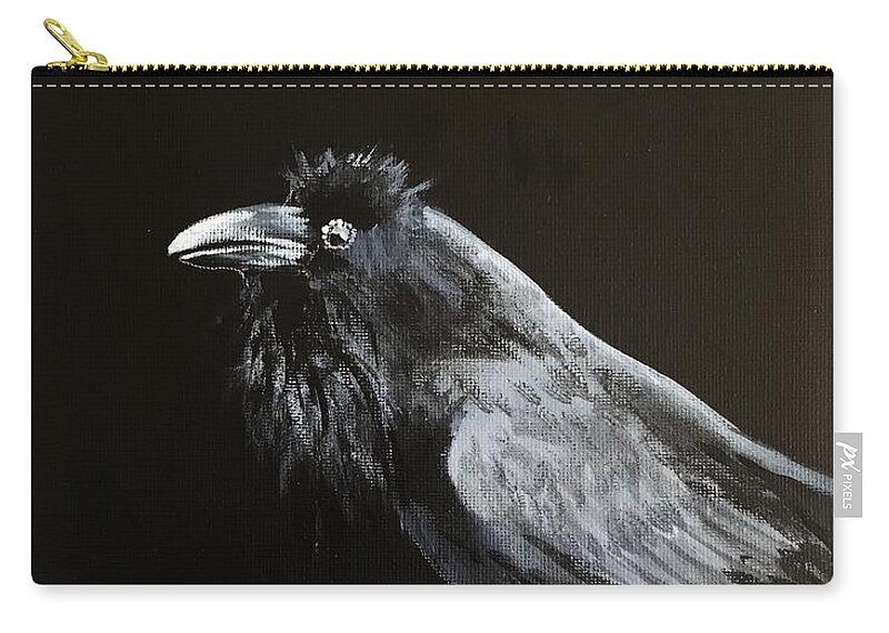 Raven Zip Pouch featuring the painting Raven on Post by Pat Dolan