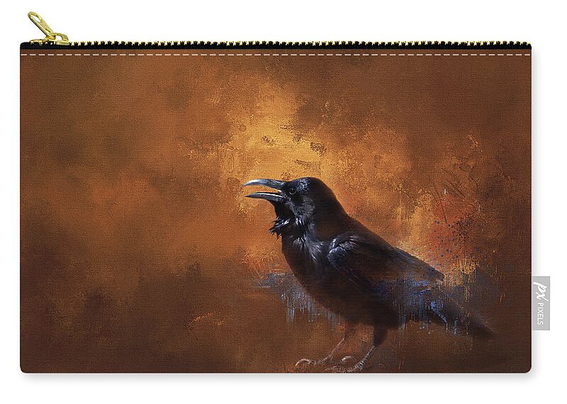 Raven Zip Pouch featuring the painting Raven by Theresa Tahara