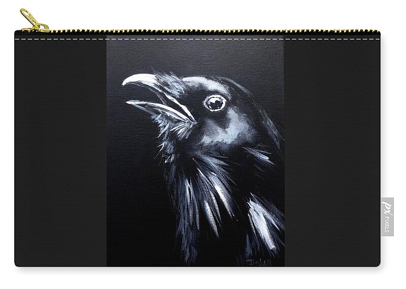 Raven Zip Pouch featuring the painting Raven Warning by Pat Dolan