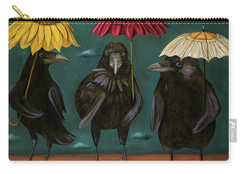 Raven Zip Pouch featuring the painting Ravens Rain by Leah Saulnier The Painting Maniac