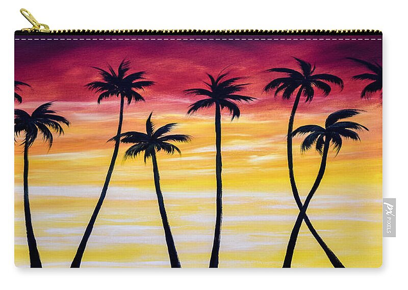 Sunset Zip Pouch featuring the painting Reaching - Panoramiic Sunset by Gina De Gorna