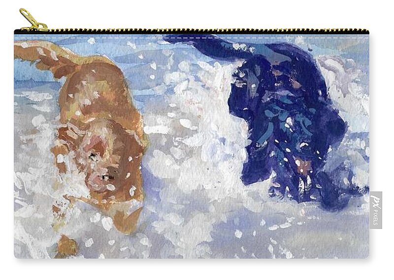 Black Lab Zip Pouch featuring the painting Ready Set Goooo by Sheila Wedegis