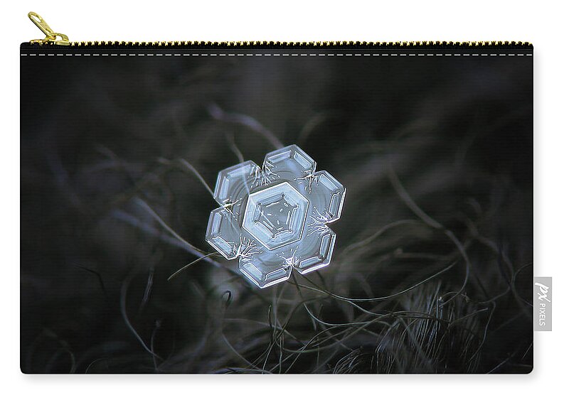 Snowflake Zip Pouch featuring the photograph Real snowflake - 29-Jan-2018 - 1 by Alexey Kljatov