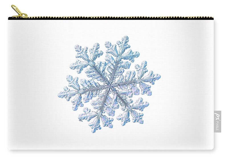Snowflake Zip Pouch featuring the photograph Real snowflake - Hyperion white by Alexey Kljatov