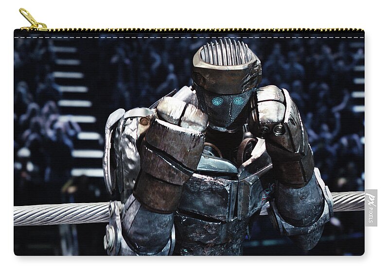 Real Steel Zip Pouch featuring the mixed media Real Steel Atom by Movie Poster Prints