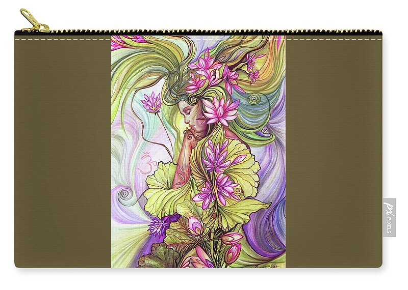 Rebirth And Enlightenment With The Sacred Lotus Flower Zip Pouch featuring the digital art Rebirth with the Sacred Lotus by Bernadett Bagyinka