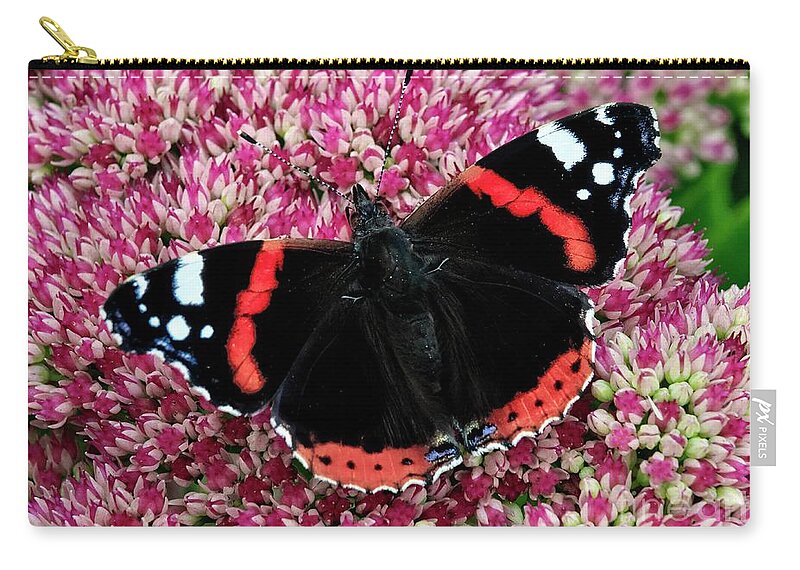 Butterfly Zip Pouch featuring the photograph Red Admiral Butterfly Vanesa Atalanta by Martyn Arnold