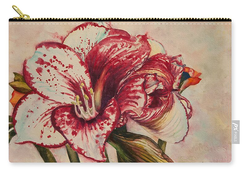Floral Zip Pouch featuring the painting Red Amaryllis II by Heidi E Nelson