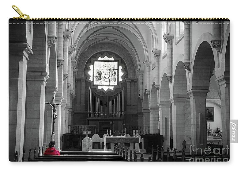 Red Zip Pouch featuring the photograph Red and Mono, Church of Bethlehem by Perry Rodriguez
