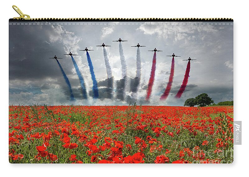 Red Arrows Zip Pouch featuring the digital art Red Arrows Poppy Field by Airpower Art