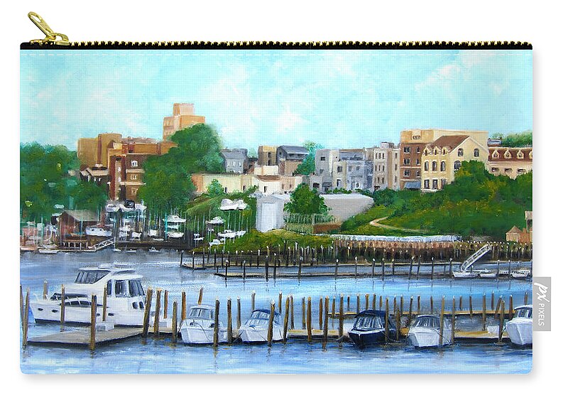 Red Bank Nj Zip Pouch featuring the painting Red Bank from the Molly Pitcher Hotel by Leonardo Ruggieri